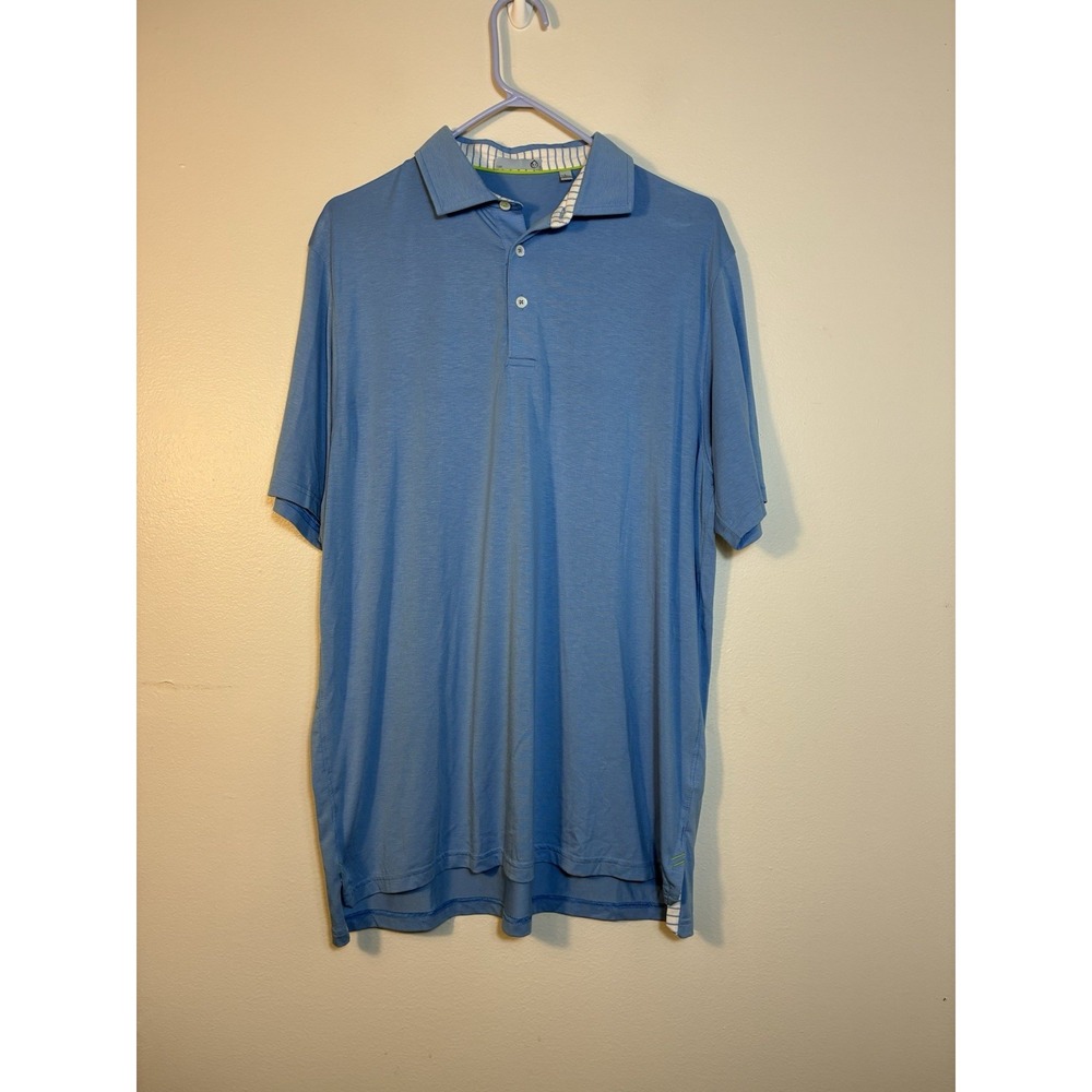 Tasc Short‎ Sleeve Polo Sz Large Modal Blend Blue Golf Casual Golf Corse Logo